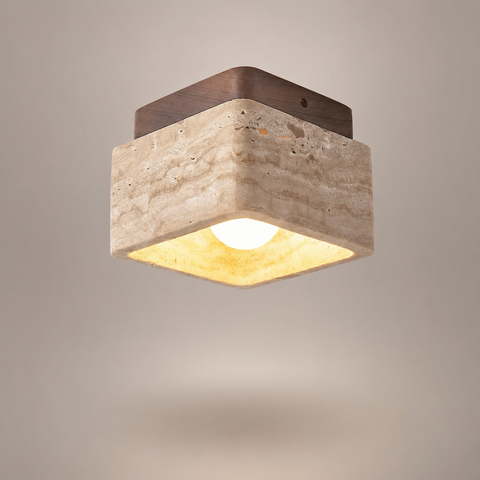 Plafonnier Cube Pierre Naturelle Minimaliste Design Moderne - Salon Chambre Salle à Manger — Luxo