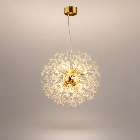 Lustre Suspension Sphère Cristal Étincelant et Métal Doré - Salon Salle à Manger — Novus