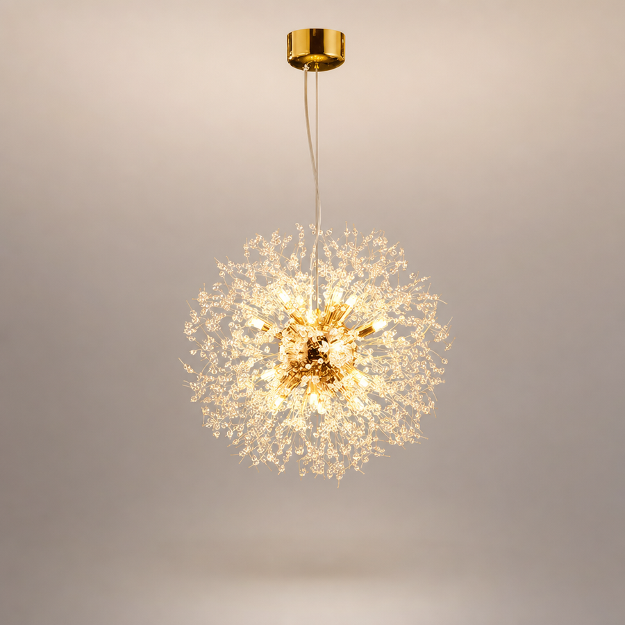 Lustre Suspension Sphère Cristal Étincelant et Métal Doré - Salon Salle à Manger — Novus