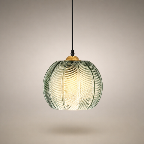 Suspension Sphère Verre Texturé Vert et Laiton Boule - Cuisine Salon Salle à Manger — Volo