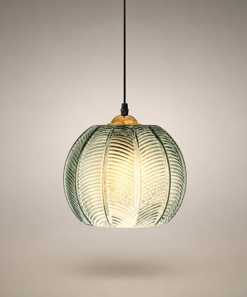 Suspension Sphère Verre Texturé Vert et Laiton Boule - Cuisine Salon Salle à Manger — Volo