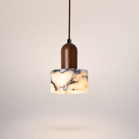 Suspension Cylindre Marbre Blanc et Bois Naturel - Cuisine Chambre Salon — Artemis