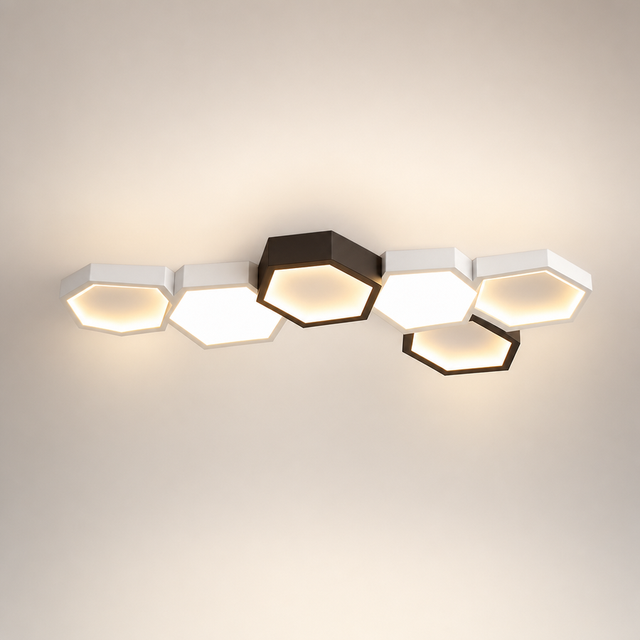 Plafonnier Hexagone Métal Noir et Blanc Minimaliste Design Moderne - Salle de Bain Salon Chambre — Presto