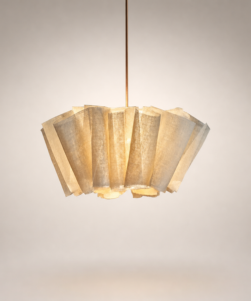 Suspension Pétales Tissu Lin Beige Wabi-Sabi Design - Chambre Salon Cuisine — Corymbe