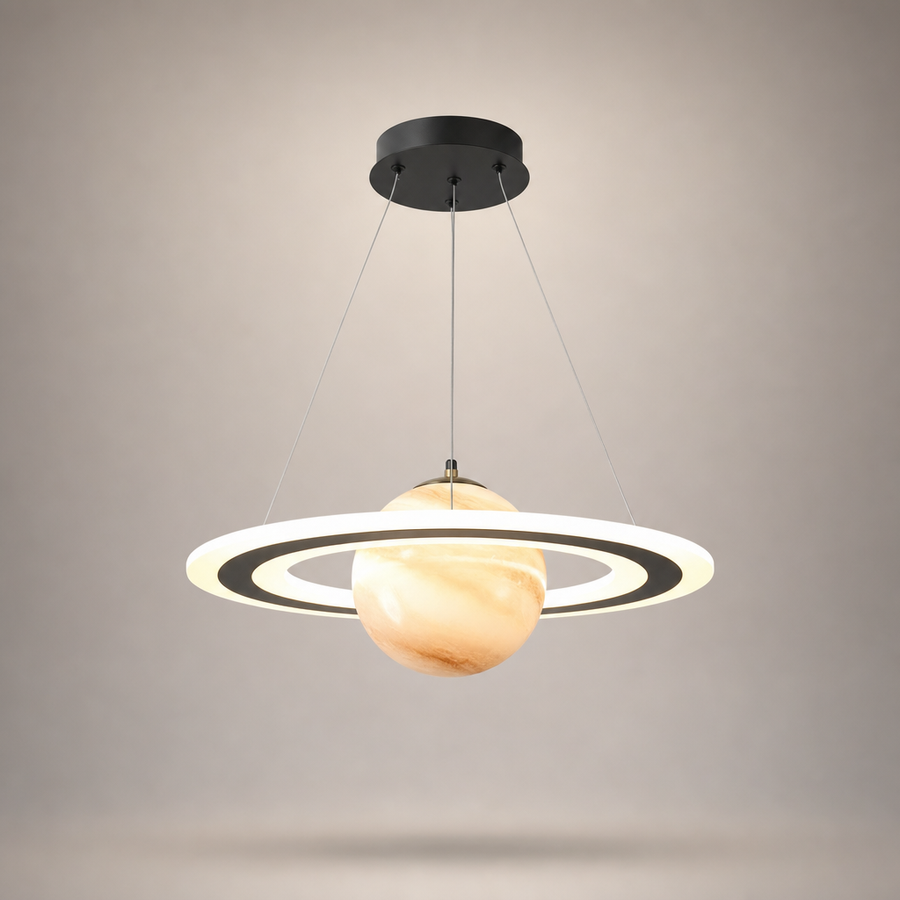 Suspension Anneau Planète Métal Blanc et Noir - Cuisine Salon Salle à Manger — Hamal