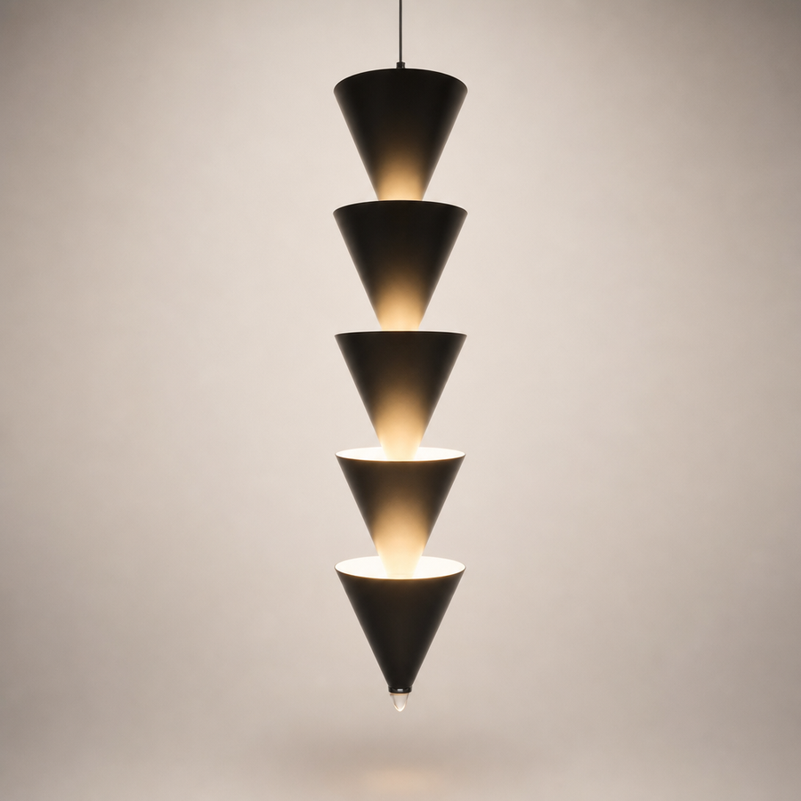 Suspension Cônes Métal Noir Mat Empilés - Cuisine Salon Bureau — Zorn