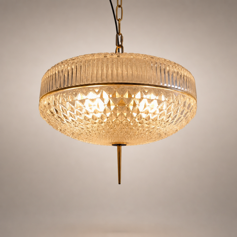 Suspension Sphère Verre Texturé et Laiton Doré Art Déco Boule - Salon Salle à Manger Chambre — Astro