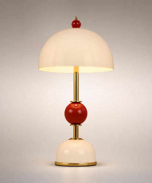 Lampe de Table Sphère Métal Blanc et Rouge Art Déco - Chambre Bureau Salon — Oxys