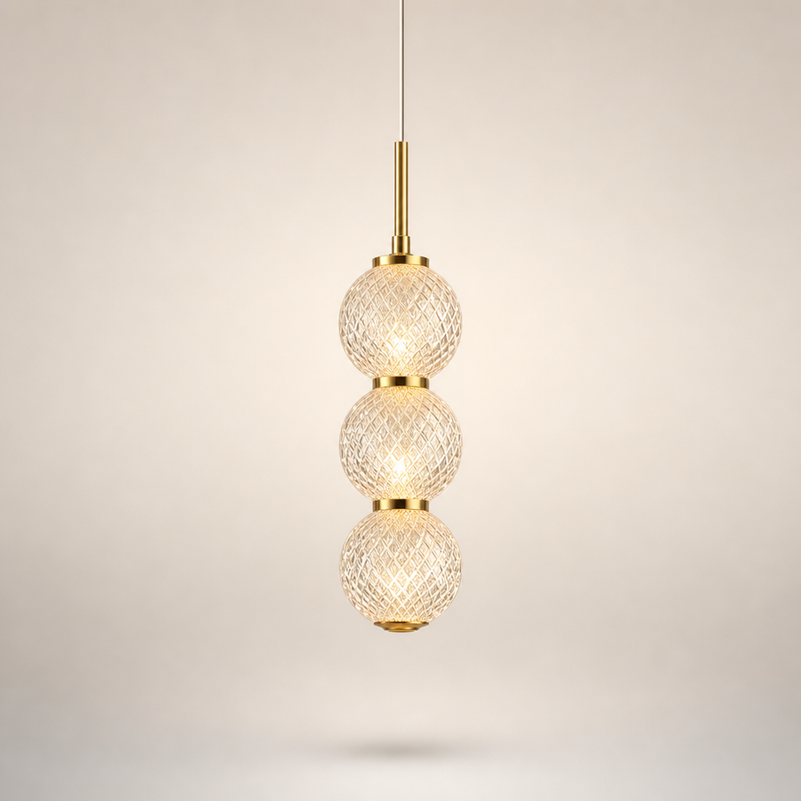 Suspension Boules Verre Texturé et Laiton Doré - Cuisine Salon Salle à Manger — Cluster
