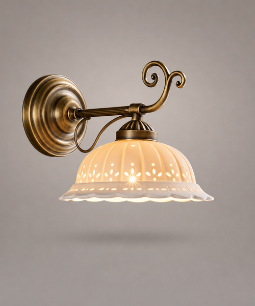 Applique Murale Cloche Porcelaine Blanche et Laiton Vintage - Chambre Salle de Bain Salon — Campanio