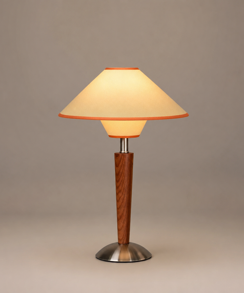 Lampe de Table Cône Tissu Vert et Bois - Chambre Bureau Salon — Cono