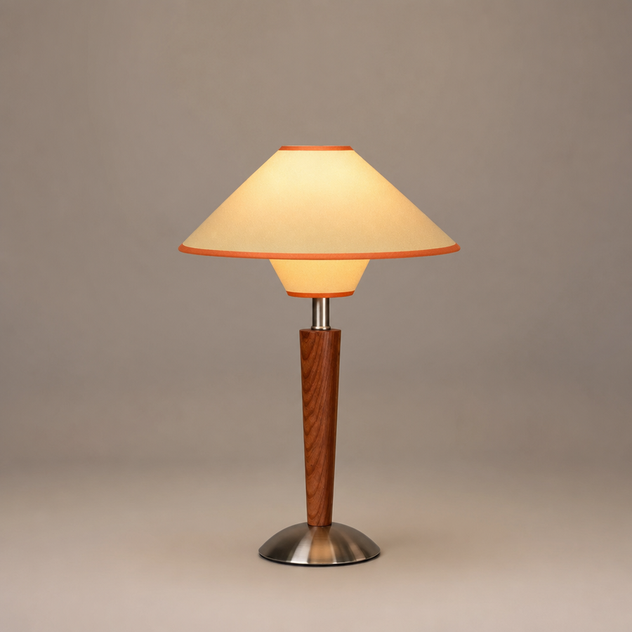 Lampe de Table Cône Tissu Vert et Bois - Chambre Bureau Salon — Cono