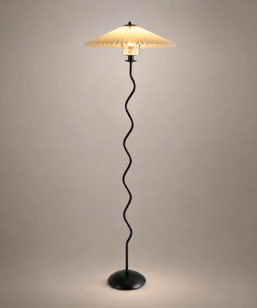 Lampadaire Spirale Métal Noir et Abat-Jour Plissé - Salon Bureau Chambre — Spiro
