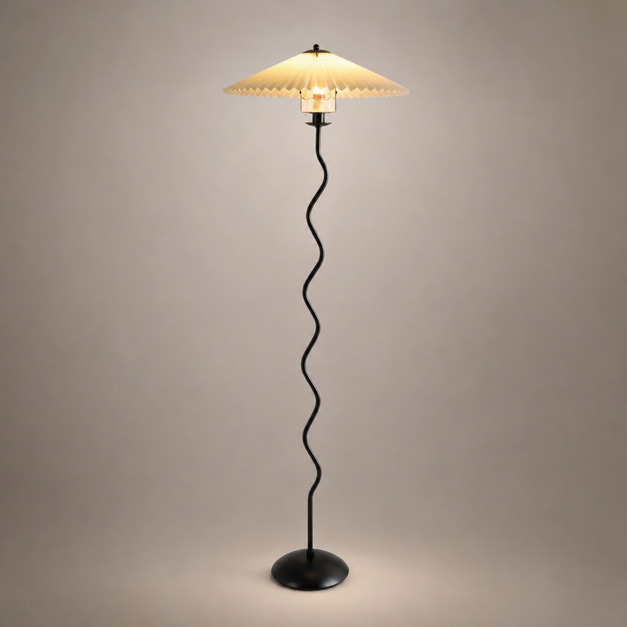 Lampadaire Spirale Métal Noir et Abat-Jour Plissé - Salon Bureau Chambre — Spiro