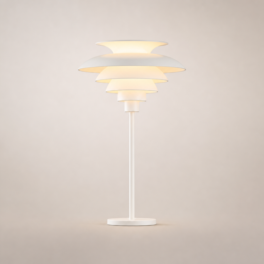 Lampadaire Tablette Métal Noir et Bois Minimaliste Design - Salon Bureau Chambre — Lumio