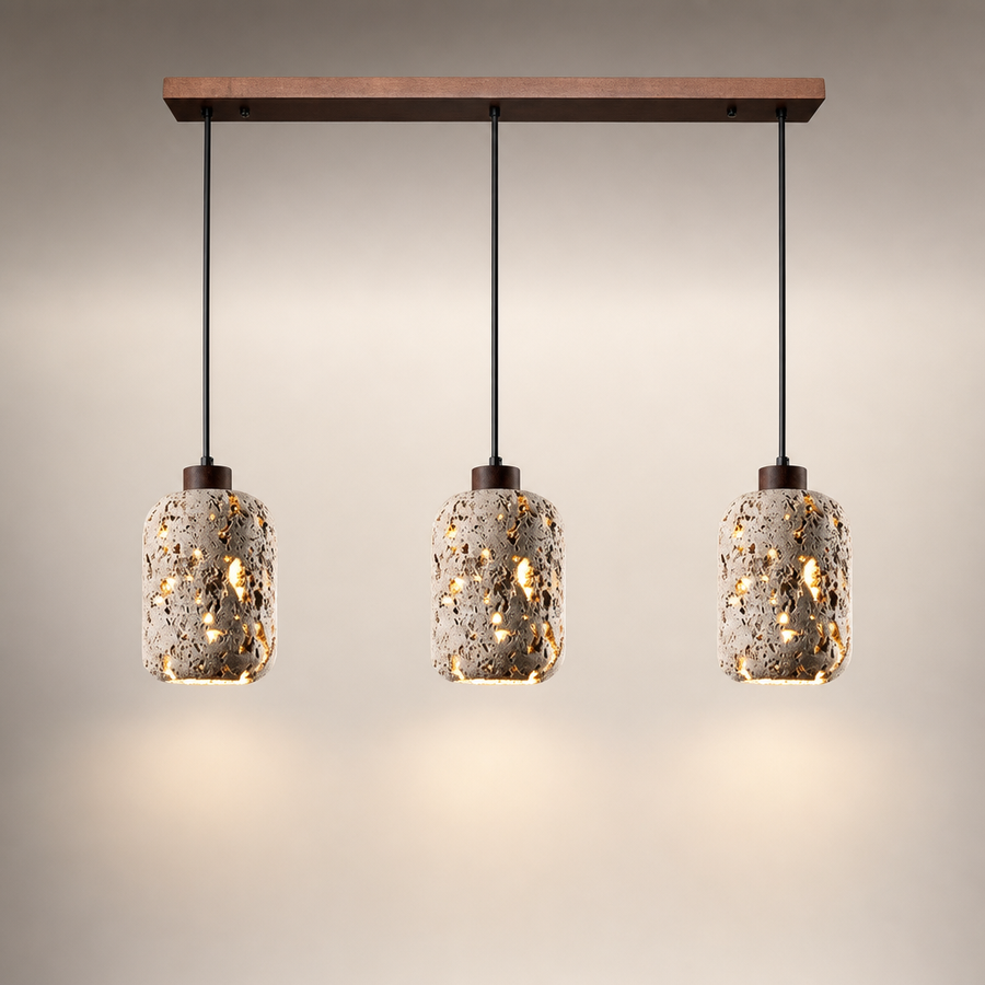 Suspension Cylindre Béton Sculpté Éclats Dorés - Chambre Salon Cuisine — Arundo