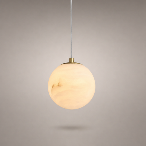 Suspension Sphère Albâtre Blanc et Laiton Épuré Design Boule - Cuisine Salon Salle à Manger — Solis