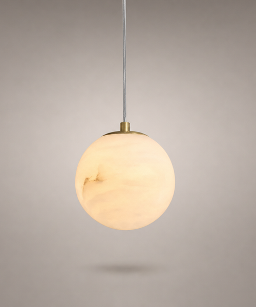Suspension Sphère Albâtre Blanc et Laiton Épuré Design Boule - Cuisine Salon Salle à Manger — Solis