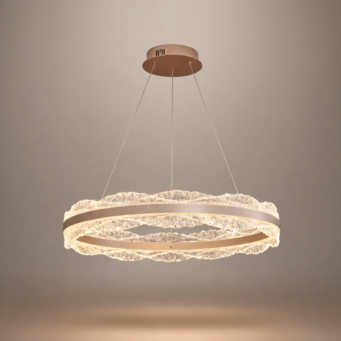 Lustre Suspension Anneaux Cristal Texturé et Métal Doré - Salon Salle à Manger — Arcus