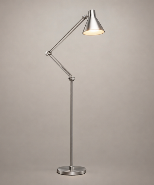 Lampadaire Bras Articulé Acier Chromé Minimaliste Design - Salon Bureau Chambre — Aura