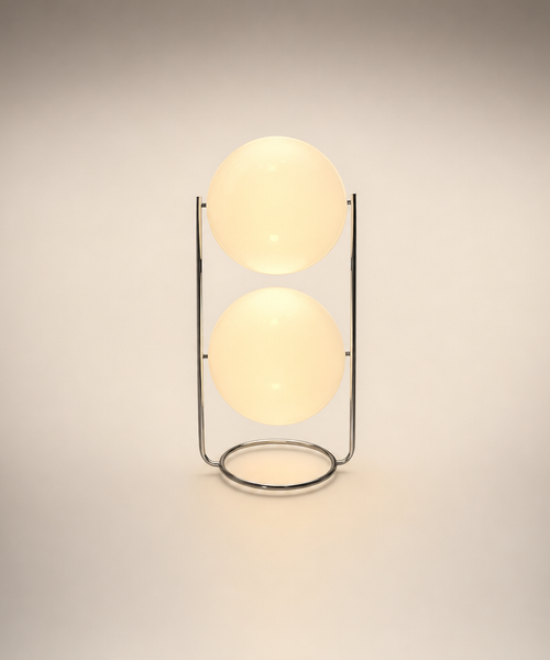 Lampadaire Sphère Verre Opalin et Métal Chromé Minimaliste Design - Salon Bureau Chambre — Orbe