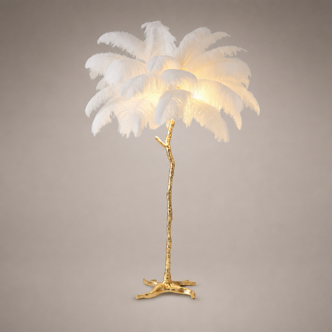 Esmeralda Feuillage Plumes Crème et Métal Doré