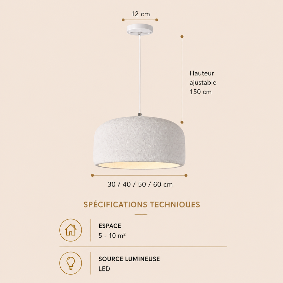 Suspension Cylindre Tissu Blanc Minimaliste Design - Chambre Salon Cuisine — Fulgor