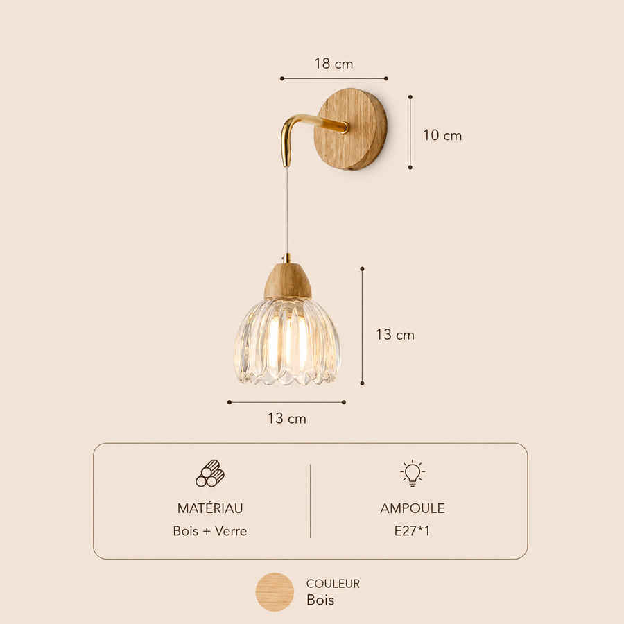 Suspension Cloche Verre Transparent et Bois Naturel - Cuisine Chambre Salon — Campanio