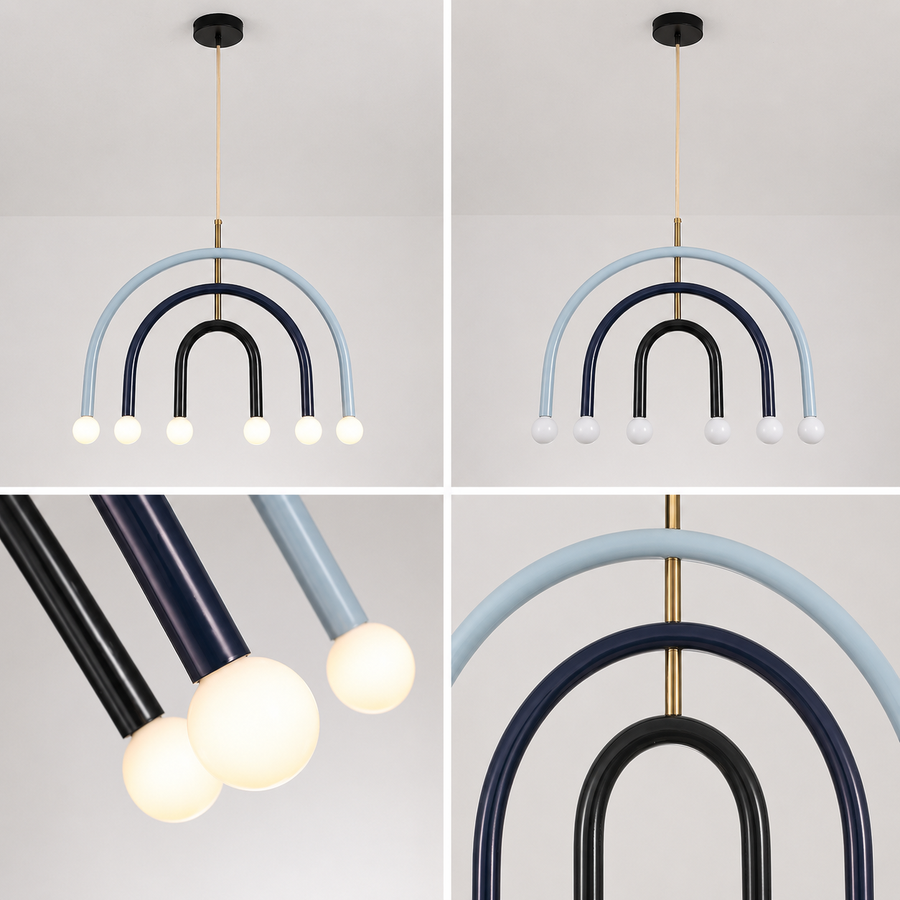 Suspension Arches Bois et Métal Bleu Art Déco - Salon Salle à Manger Chambre — Arceau