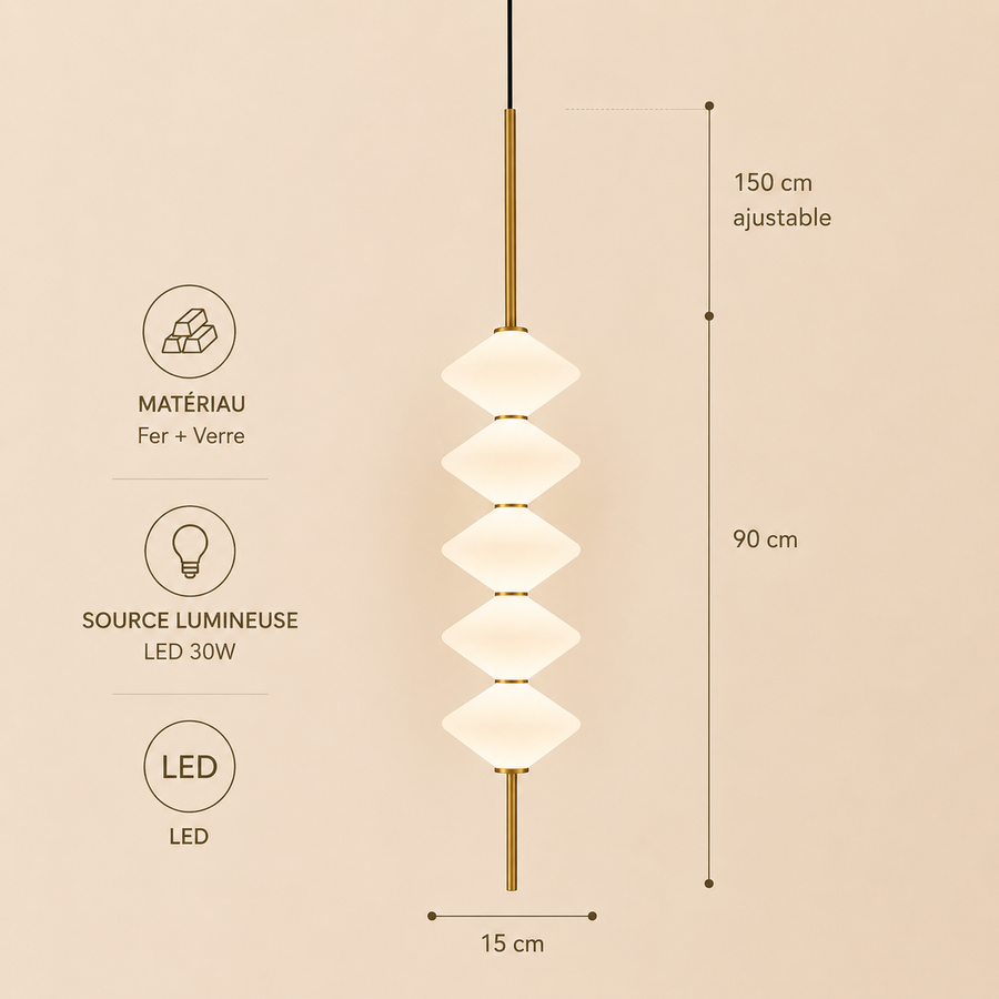 Suspension Géométrique Verre Opalin et Métal Noir - Chambre Salon Cuisine — Facetto