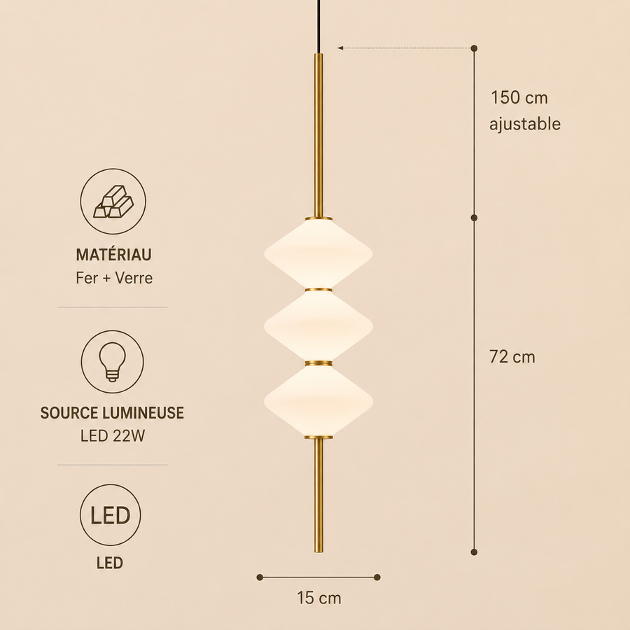 Suspension Géométrique Verre Opalin et Métal Noir - Chambre Salon Cuisine — Facetto