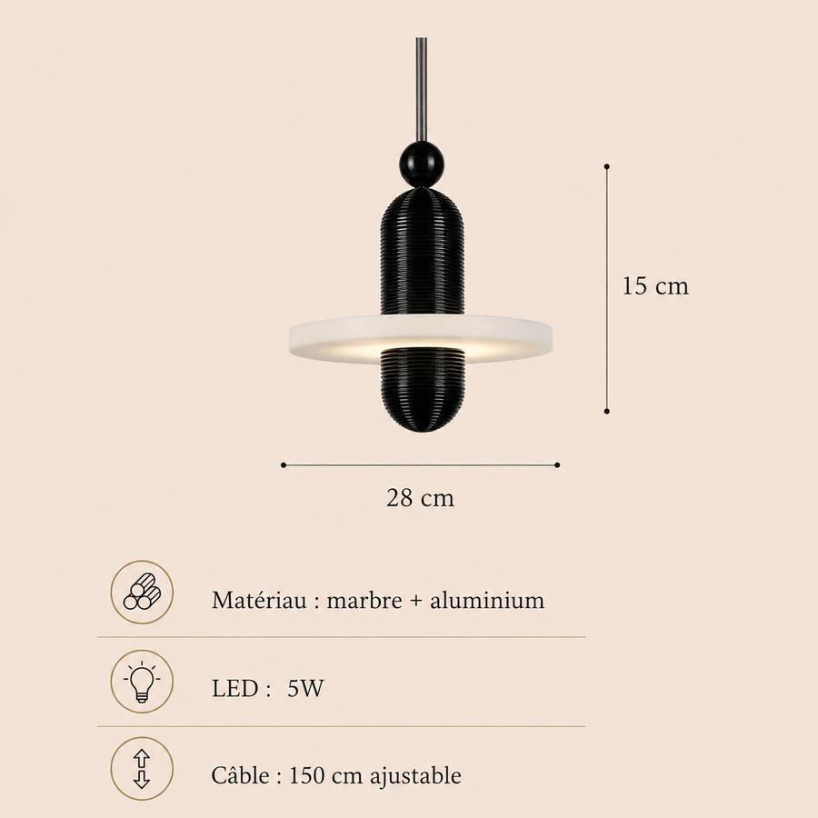 Suspension Cylindre Laiton et Marbre Blanc Art Déco - Chambre Salon Cuisine — Arabella