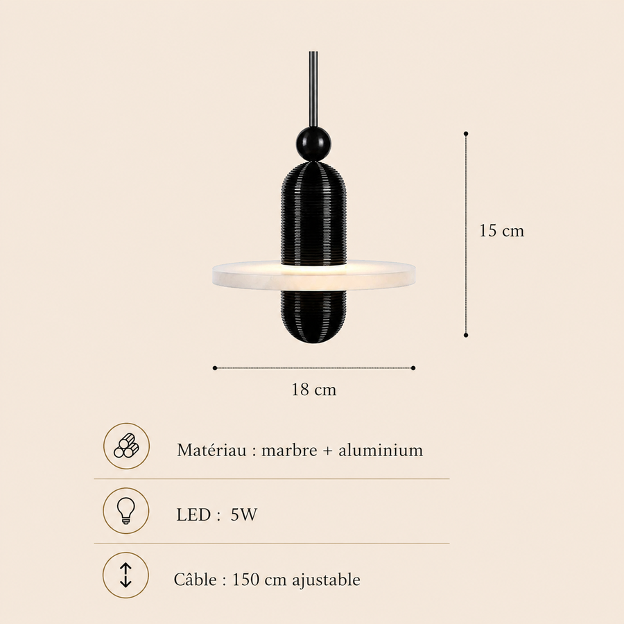 Suspension Cylindre Laiton et Marbre Blanc Art Déco - Chambre Salon Cuisine — Arabella