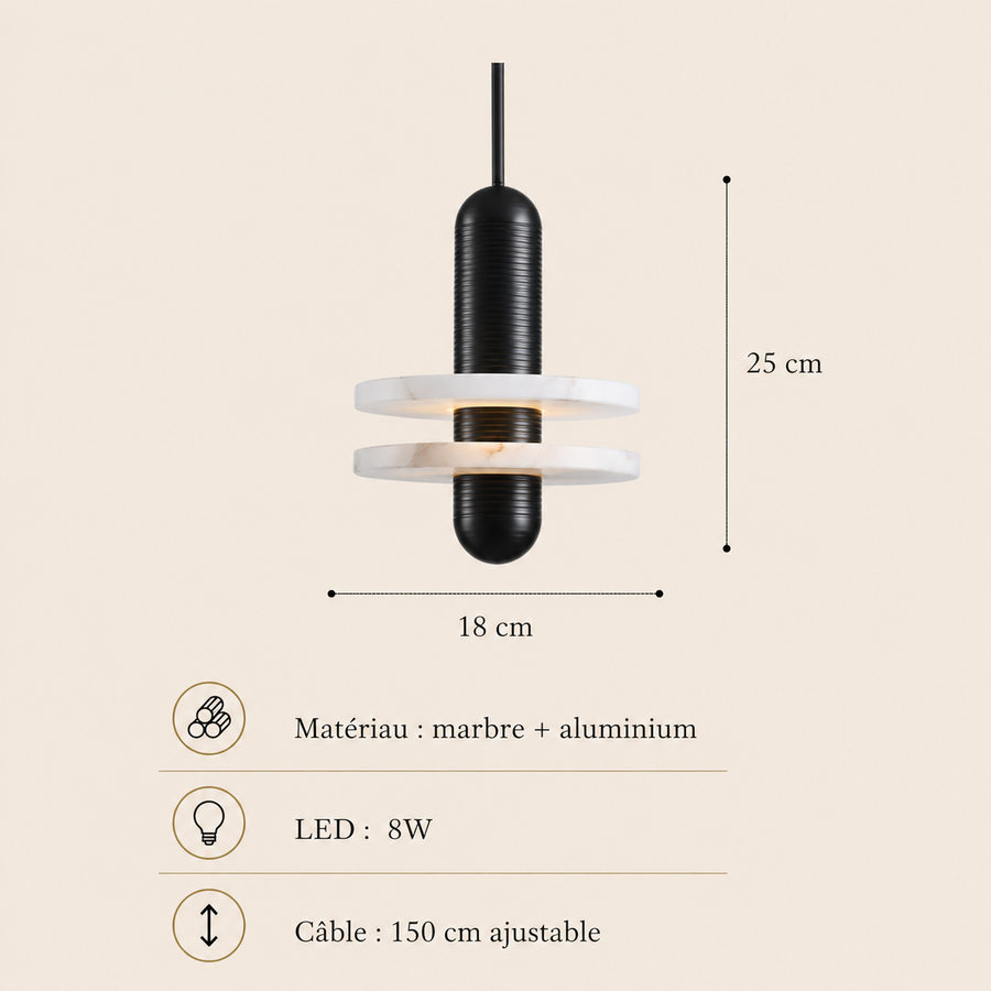 Suspension Cylindre Laiton et Marbre Blanc Art Déco - Chambre Salon Cuisine — Arabella