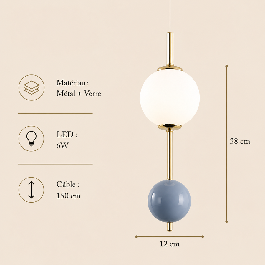 Suspension Sphère Verre Opalin et Céramique Taupe Minimaliste Design Boule - Chambre Salon Cuisine — Aldebaran