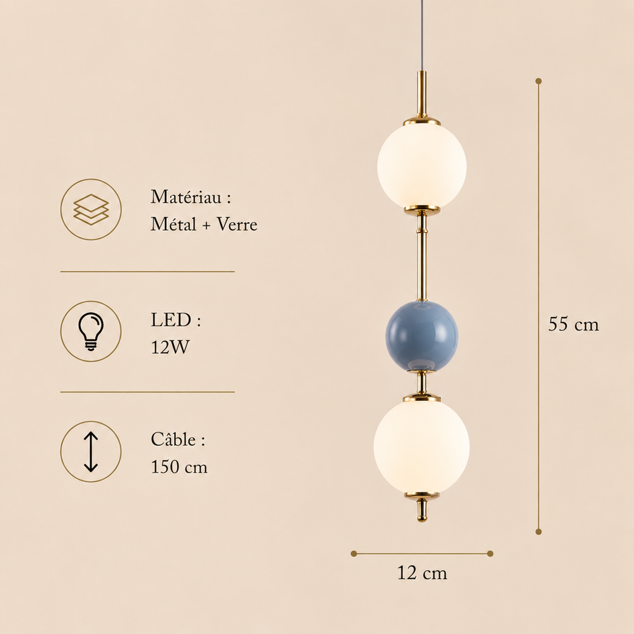 Suspension Sphère Verre Opalin et Céramique Taupe Minimaliste Design Boule - Chambre Salon Cuisine — Aldebaran