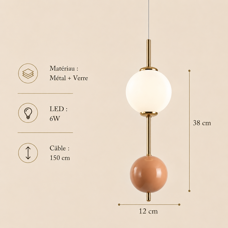 Suspension Sphère Verre Opalin et Céramique Taupe Minimaliste Design Boule - Chambre Salon Cuisine — Aldebaran