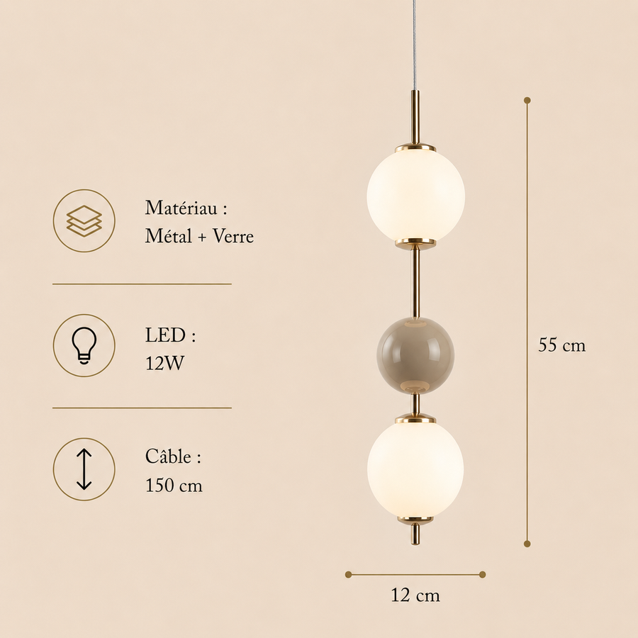 Suspension Sphère Verre Opalin et Céramique Taupe Minimaliste Design Boule - Chambre Salon Cuisine — Aldebaran
