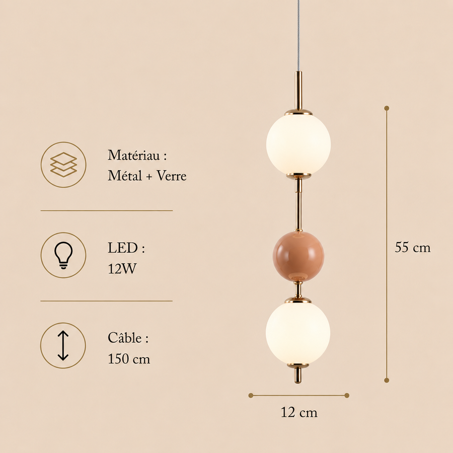 Suspension Sphère Verre Opalin et Céramique Taupe Minimaliste Design Boule - Chambre Salon Cuisine — Aldebaran