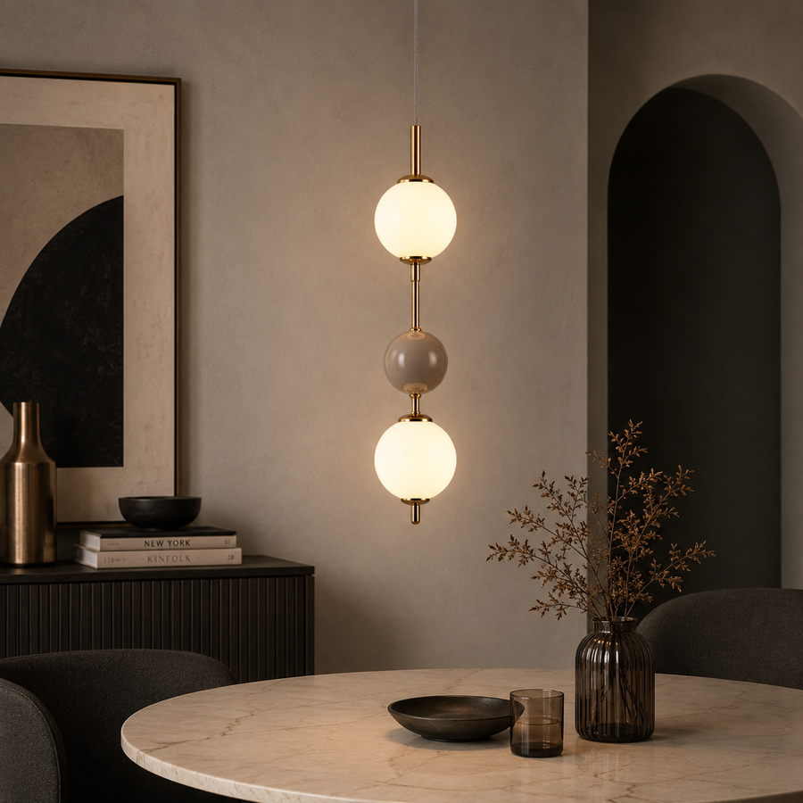 Suspension Sphère Verre Opalin et Céramique Taupe Minimaliste Design Boule - Chambre Salon Cuisine — Aldebaran