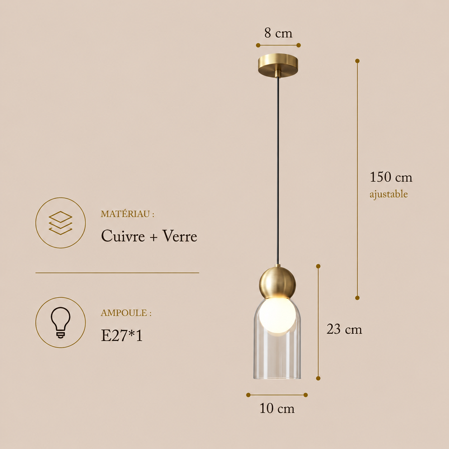Suspension Cylindre Verre Fumé et Métal Noir - Chambre Salon Cuisine — Denebola