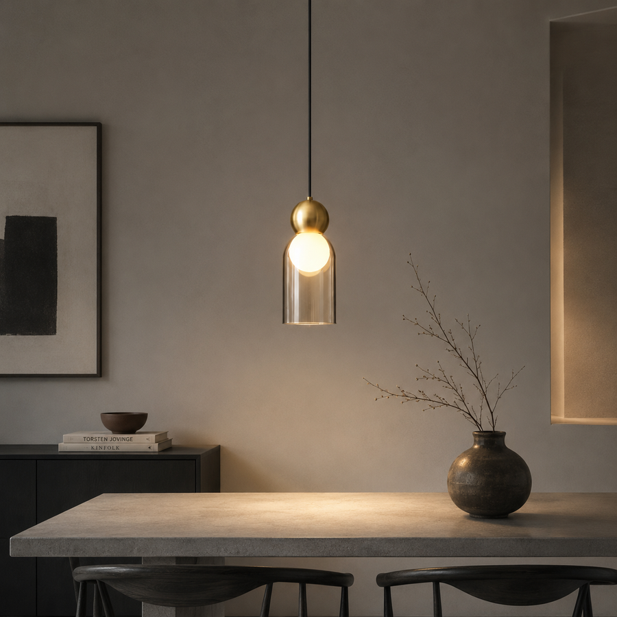 Suspension Cylindre Verre Fumé et Métal Noir - Chambre Salon Cuisine — Denebola