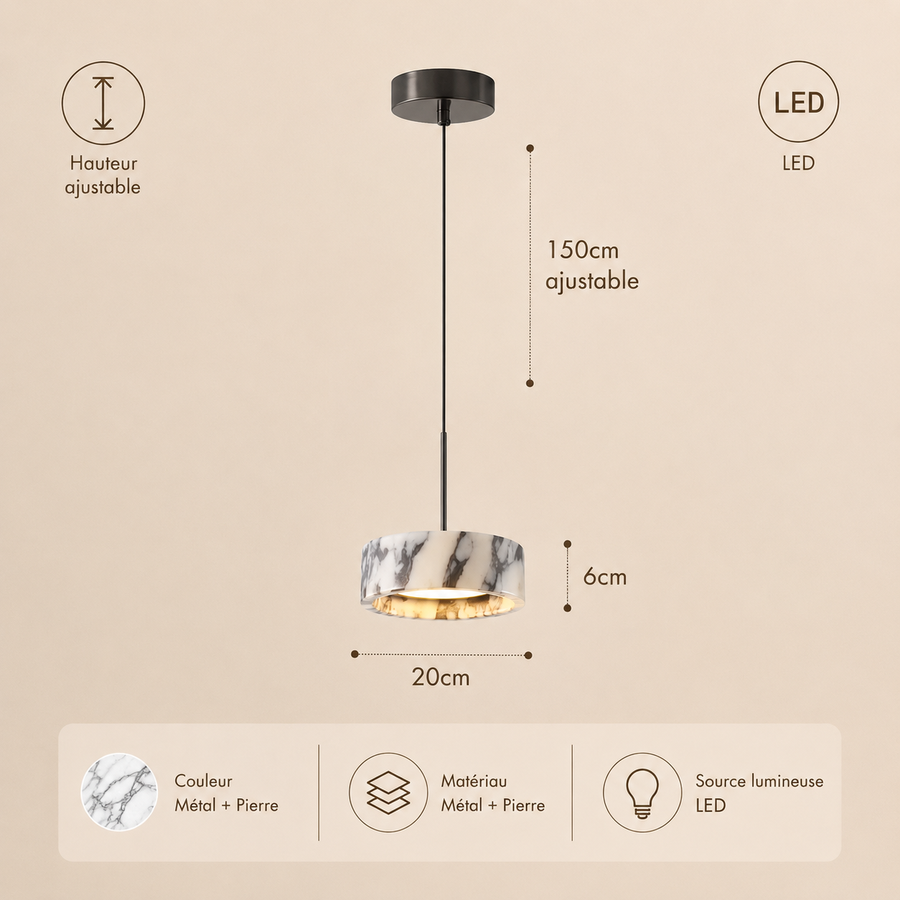 Suspension Cylindre Marbre Blanc Minimaliste Design - Chambre Salon Cuisine — Kyoto