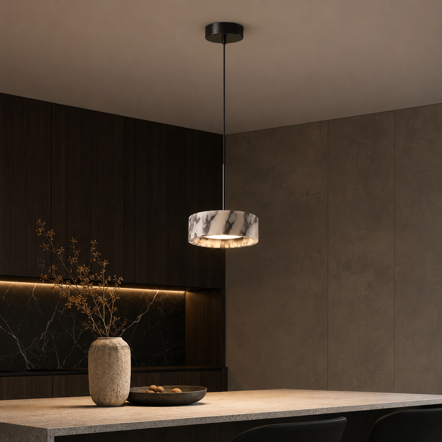 Suspension Cylindre Marbre Blanc Minimaliste Design - Chambre Salon Cuisine — Kyoto