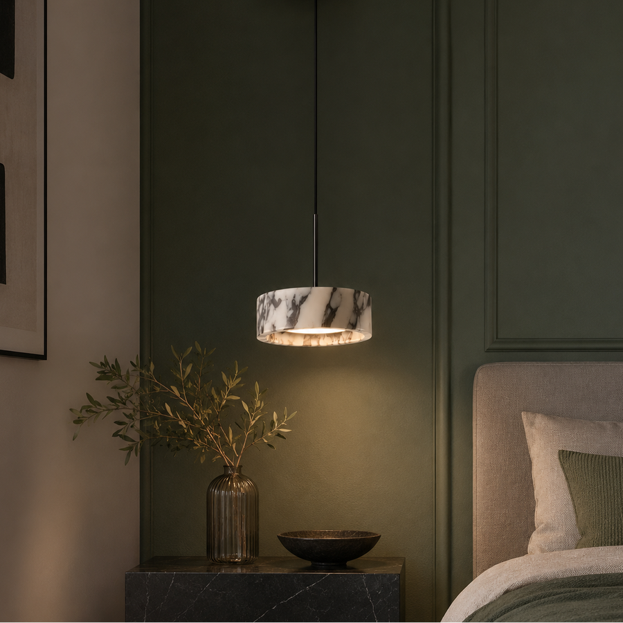 Suspension Cylindre Marbre Blanc Minimaliste Design - Chambre Salon Cuisine — Kyoto