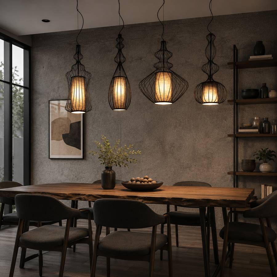 Suspension Filigrane Métal Noir Tressé Art Déco - Cuisine Chambre Salon — Ayesha