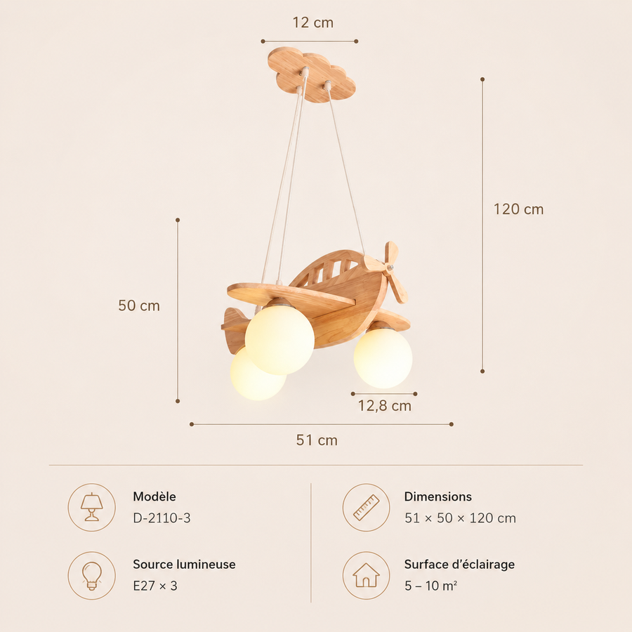 Suspension Avion Bois Naturel Enfant Ludique - Cuisine Chambre Salon — Topaze