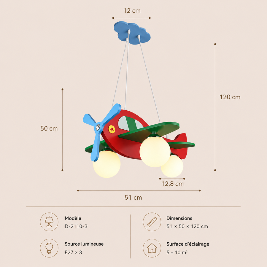 Suspension Avion Bois Naturel Enfant Ludique - Cuisine Chambre Salon — Topaze