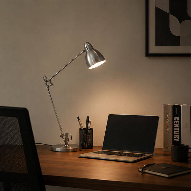 Lampe de Table Bras Articulé Acier Brossé Minimaliste Design - Chambre Bureau Salon — Aura