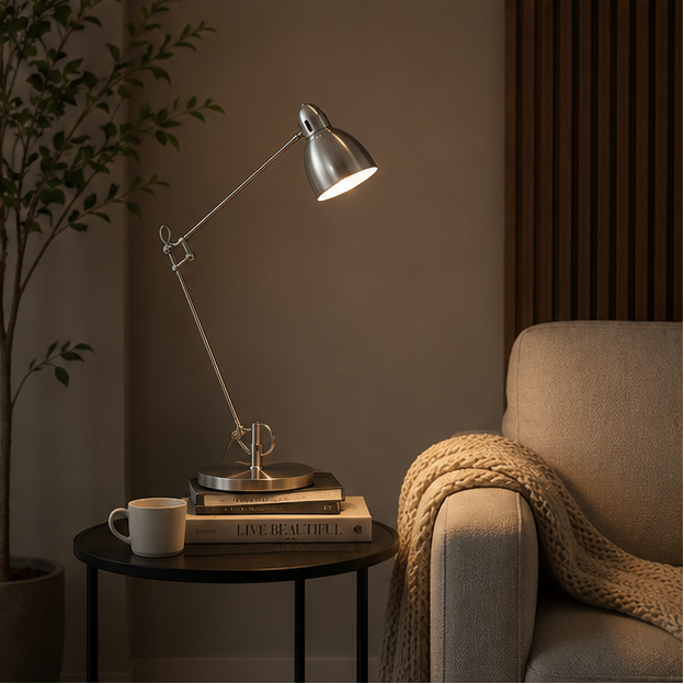 Lampe de Table Bras Articulé Acier Brossé Minimaliste Design - Chambre Bureau Salon — Aura